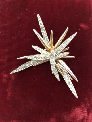 Vintage Panetta Gold Tone And Rhinestones Brooch Pin Signed