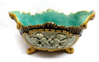 Vintage Majolica Pottery Footed Centerpiece Bowl