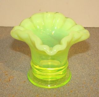 Vintage Fenton Topaz Vaseline Opalescent Miniature Vase Toothpick Holder