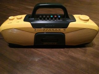Vtg Sony Sports Boombox Waterresistant Am/fm Cassette Recorder Yellow Cfs - 903