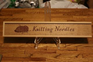 Vintage Wooden / Wood Knitting Needle Box & Ruler Case Storage