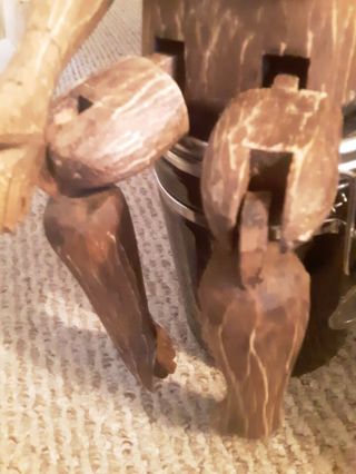 RARE Vintage Wooden Hand Carved Organ Grinder Monkey Folk Art Shelf Sitter 3