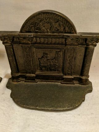 Vintage Cast Iron Book Ends With Columns Lady Typing Sewing Unbranded