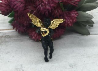 Authentic Coreen Simpson Vintage Angel Pin In Black And Gold