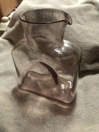Vintage Blenko Plum Art Glass Pitcher Water Bottle Double Lipped 8”