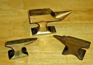 3 Vintage Miniature Solid Brass Anvils / Jewelry Making