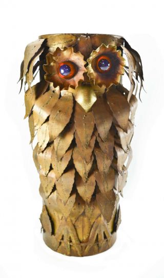 Mid Century Metal Owl Figure Umbrella Stand Brutalist/c.  Jere Style Sculpture