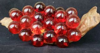 Vintage Retro 1960s Acrylic Lucite Vibrant Red Grapes Cluster On Driftwood 14 "