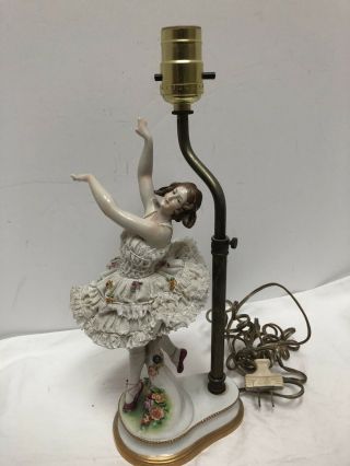 Antique Dresden Figurine German Porcelain Lace Figurine Ballerina Lamp