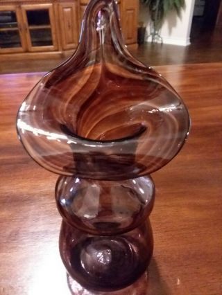 Vintage Hand Blown Swirl Glass Jack In The Pulpit Vase Purple Amethyst 8 1/2 "