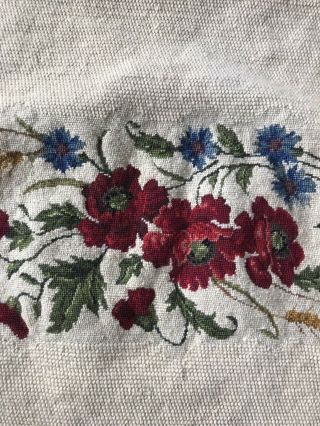 Vintage Completed Needlepoint Floral Petit Point - Rectangle 23x14” Poppies Exc