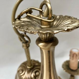 VINTAGE FRENCH THREE ARM ORNATE BRASS CHANDELIER CEILING LIGHT WITH CEILING ROSE 3