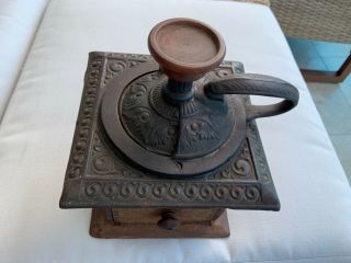 Antique Country Primitive Wood Coffee Grinder Cast Iron American 19 Century
