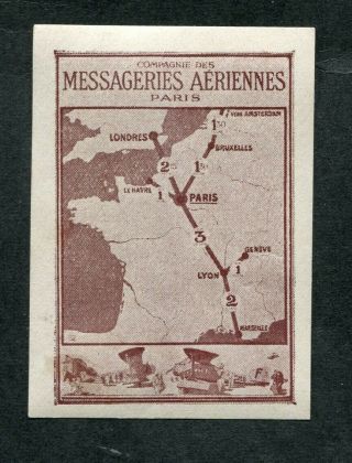Circa 1920 Air Label.  French Airline Messageries Aeriennes