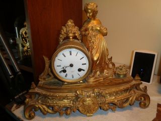 Antique - French - Bronze - Mantle Clock - Ca.  1870 - To Restore - K129