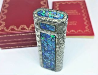 Cartier Limited Edition Diamond 3 - Sides Opal Inlay Mosaic Etched Lighter Silver