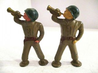 2 Vintage Barclay Lead Toy Pod Foot Soldier Buglers B236