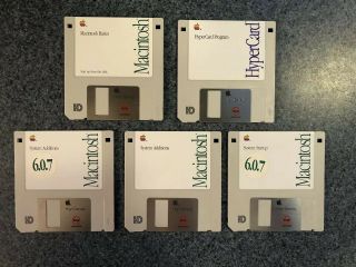 Vintage Apple Macintosh 3.  5” Floppy Disk Set Of 5 Startup Basics 6.  0.  7 Hypercard