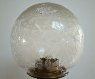 Vintage Clear Glass acid etched Floral Pattern Globe Oil Lamp Shade,  4 