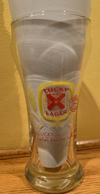 Vintage Rare Lucky Larger Beer Glass / Red X / Usa / Man Cave Bar Ware.