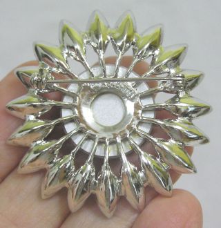 Vtg Jewelry Sarah Coventry Sunflower Brooch Green Faceted Glass Rhinestone Petal 2