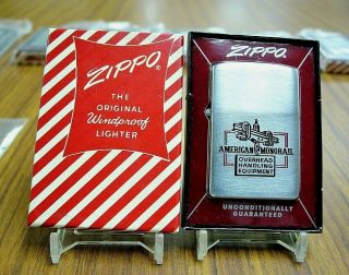 1957 Zippo Double Sided Etch & Paint Full Stamp Pat.  Pend.  Ad Lighter Striped Box