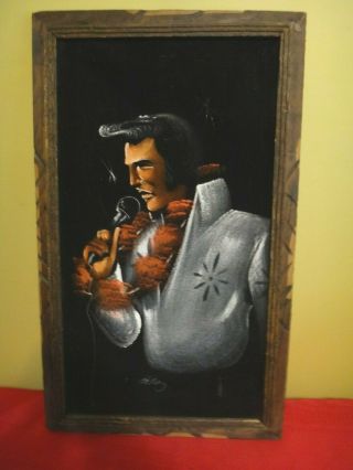 Vintage Elvis Presley Velvet Painting In Wood Frame