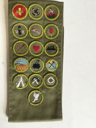 Vintage Boy Scout Sash With 16 Merit Badges