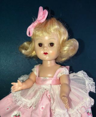 Vintage Vogue Ginny Doll In Her Tagged Pink Pinstriped Dress