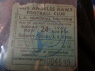 Vintage Los Angeles Rams Baltimore Colts Ticket Stub Sunday Nov.  24 1963