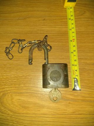 The Yale And Towne Mfg.  Co.  Padlock Vintage Brass Lock W Key And Chain