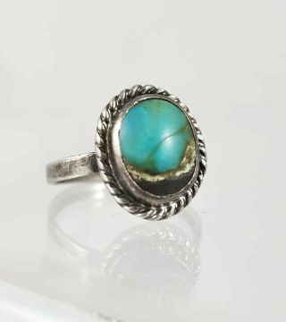 Vintage Navajo Turquoise Old Pawn Small Sterling Silver Size 7 Ring