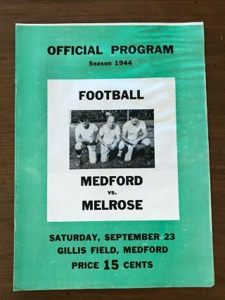 1944 Boston High School Football Program - Medford Vs.  Melrose @ Gillis Field