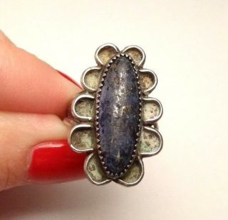 Vintage Lapis Southwestern Style Sterling Silver 925 Band Ring Size 7.  5