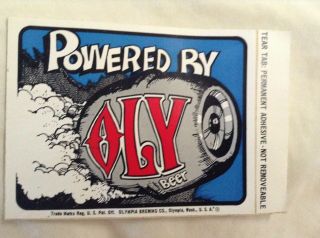 Vtg 70s Powered By Oly Olympia Beer Sticker - Decal / Elder Racing