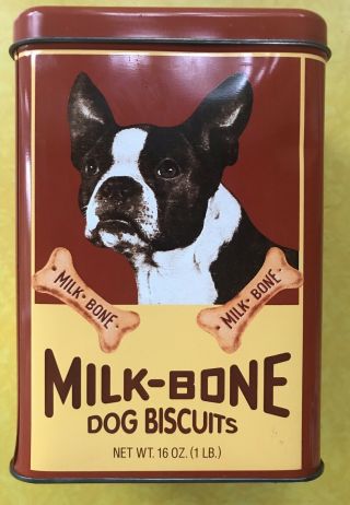 Vintage Milk - Bone Dog Biscuits 16oz Tin Boston Terrier Bulldog Htf Bright Colors