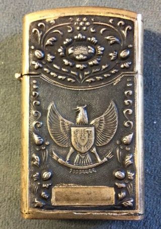 Antique Sterling Silver 925 Ornate Cigarette Cigar Lighter Eagle Bird Shield