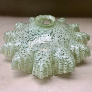 Vintage French 1930s Art Deco Marbled Green Glass Ruffled Ceiling Light Shade