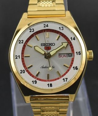 Vintage Seiko Automatic 17 Jewel Railway Time Gold Plated Day Date Men Watch