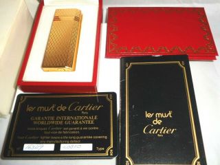 Vintage Les Must De Cartier Gold Plated Lighter With Case Box And