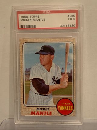 1968 Topps Mickey Mantle 280 Psa 5 Ex Yankees -