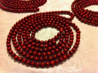 Vtg Cranberry Red Christmas Garland - Wood Beads - 4 Strands 9 