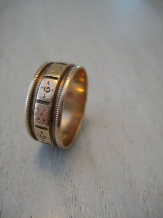 Antique Victorian Cigar Band Ring 10k Gold Sz 8 Ornate Beaded Edge Marked