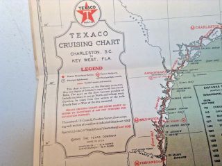 Vintage 1940 Texaco Cruising Chart - Atlantic Coast Charleston S.  C - Key West - Map