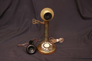 Vintage Antique Brass Western Electric Candlestick Rotary Dial Telephone Phone