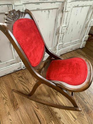 Antique Vintage Wooden Folding Rocking Chair Upholstered 2