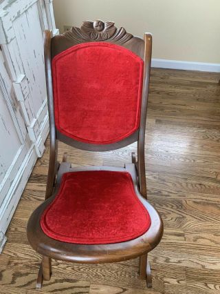 Antique Vintage Wooden Folding Rocking Chair Upholstered 3