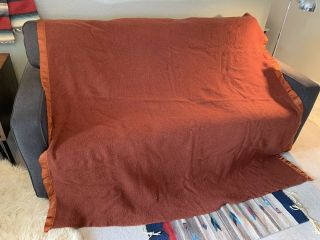 Vintage Classic Brown Wool Blanket Satin Bind “70 X 70