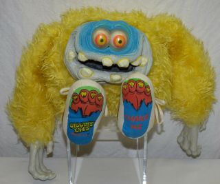 RARE Vintage 1988 Gigglee Eyes Monster Yellow Plush Toy Doll by Tamfort Ltd. 2