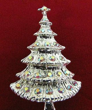 Vintage Aurora Borealis Rhinestone Christmas Tree Pin Brooch